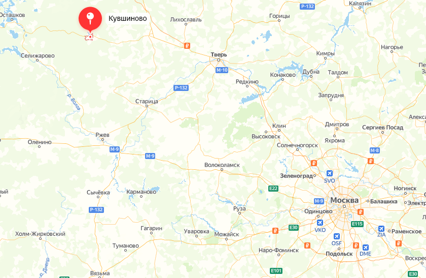 Расположение города Кувшиново на карте