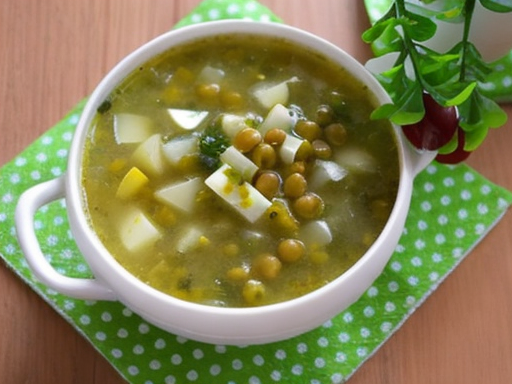 Куриный суп с консервированным горошком и яйцом