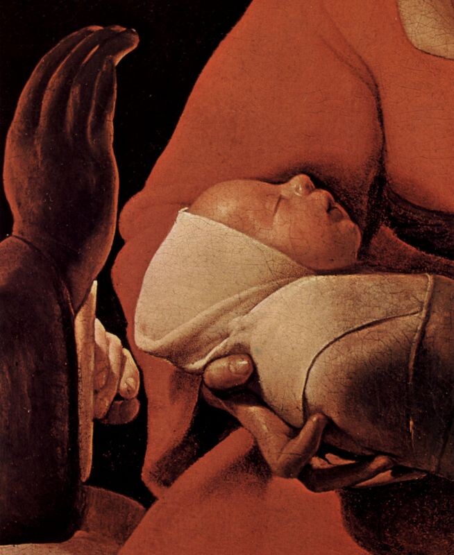 Новорожденный (Рождество), фрагмент.  Жорж де Латур, 1648