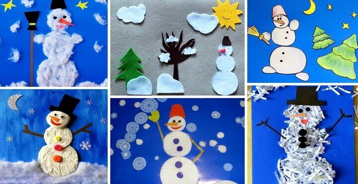 Дети очень любят аппликации, особенно на зимнюю тему – снеговик им понравится. Мы сделали для вас подборку лучших идей с фото и видео, которые легко повторить своими руками.