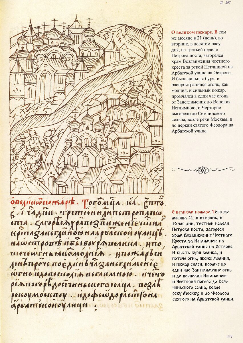 Миниатюра из Лицевого Летописного Свода о Великом пожаре 1547 г.