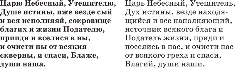 Молитва "Царю Небесный" с переводом на русский язык.