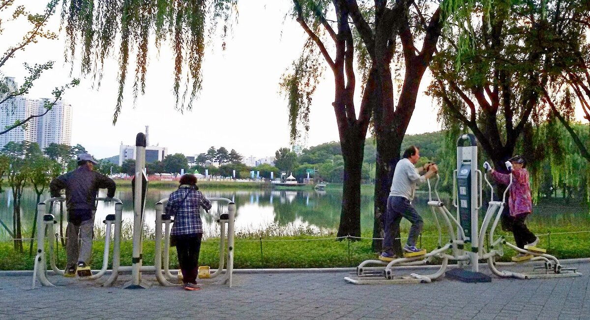 Уличные тренажеры в Корее повсюду