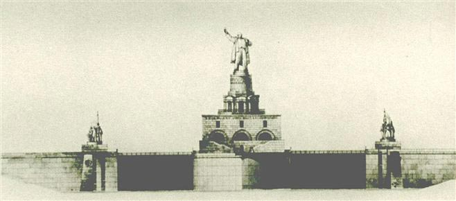 Эскиз предполагаемого внешнего оформления Волгостроя (реализован не был). 30-е годы