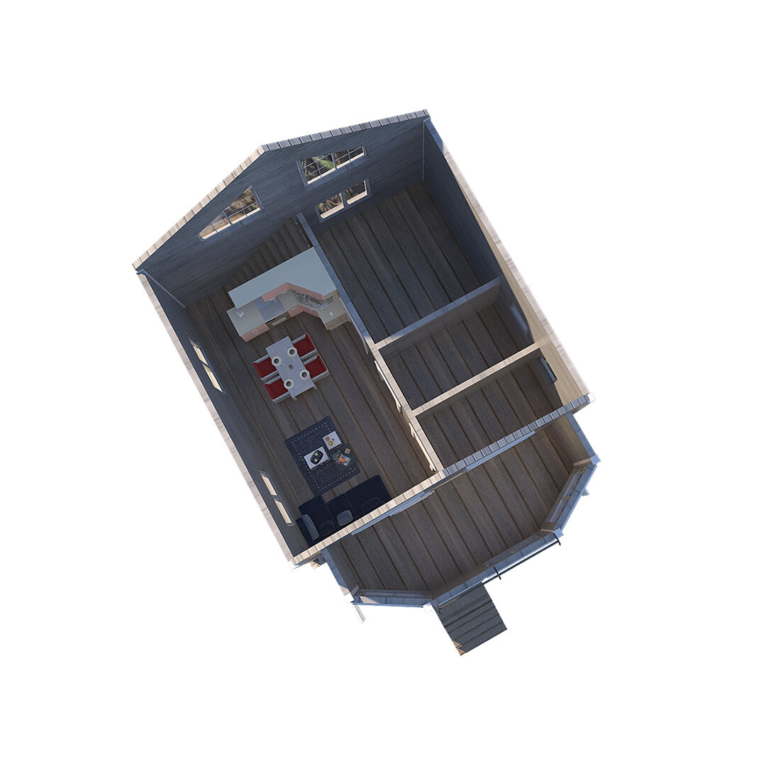 Планировка первого этажа. Скандинавский дом 6х7,5 по каркасной технологии.