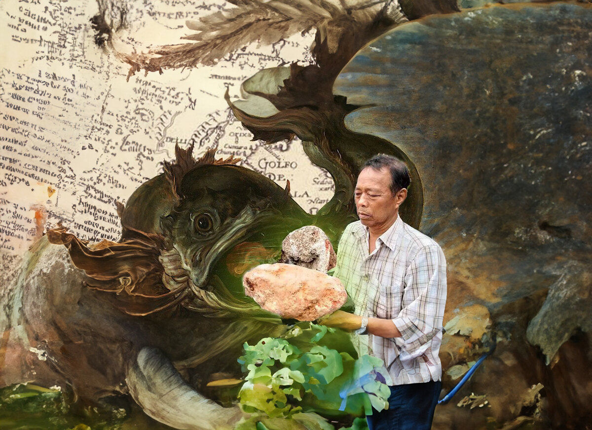 Тайский рыбак Нарит Сувансанг со своей находкой