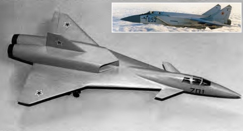 Макет Микояна 701 со своим предшественником МиГ-31