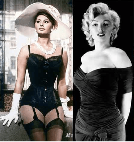 Софи Лорен и Мэрилин Монро, представительницы фигуры "песочные часы", источник - http://stilouette.com/