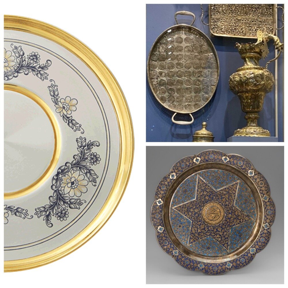 Поднос "Знаки Зодиака"- изделие немецких мастеров городов Нюрнберга и Аугсбурга, Серебряное блюдо из Средней Азии, нач. XX века Серебро, эмаль; гравировка, эмалирование, золочение, чернение
Государственный Эрмитаж