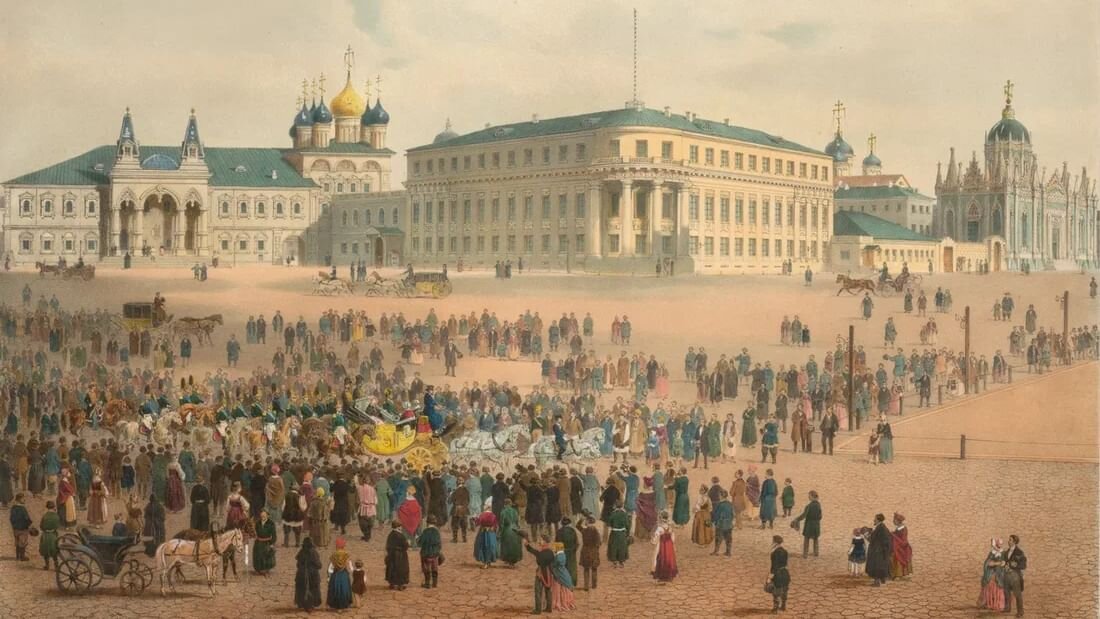 ДМИТРИЙ ИНДЕЙЦЕВ. НИКОЛАЕВСКИЙ ДВОРЕЦ В КРЕМЛЕ (ФРАГМЕНТ). ЛИСТ №1 ИЗ АЛЬБОМА «ПАНОРАМА КРЕМЛЯ И ЗАМОСКВОРЕЧЬЯ ОТ ТАЙНИЦКОЙ БАШНИ». 1848. ПРЕЗИДЕНТСКАЯ БИБЛИОТЕКА ИМ. Б.Н. ЕЛЬЦИНА, САНКТ-ПЕТЕРБУРГ