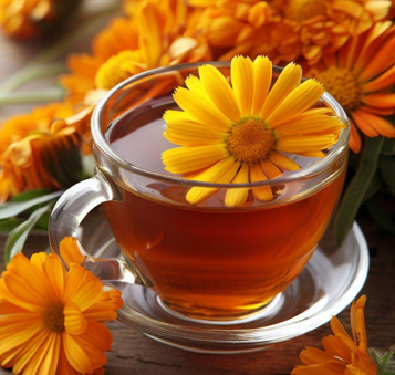 Чай из сухих цветков календулы можно заваривать не только в обычном заварочном чайнике, но и в термосе. 
Приготовление включает несколько действий: 
Столовую ложку сухого сырья поместить в подготовленную емкость и залить 300 мл только что вскипевшей воды.
Настоять в течение 10-15 минут.
Процедить и остудить до комнатной температуры.