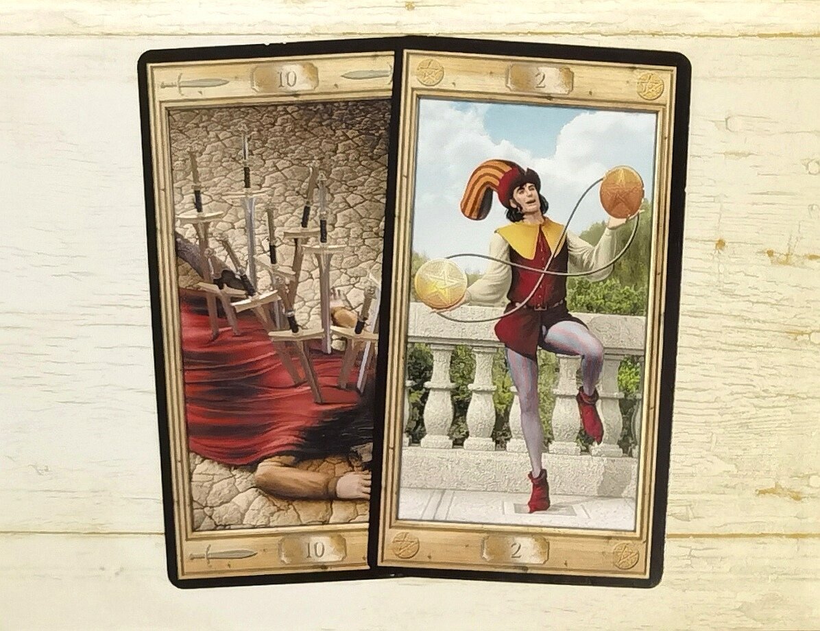 Арканы "10 Мечей" и "2 Пентаклей". "Таро Универсальный ключ".