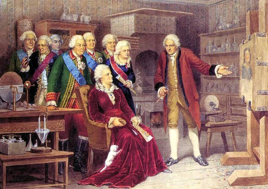 М.В. Ломоносов  показывает Екатерине II в своем рабочем кабинете собственные мозаичные  работы. Художник Алексей Кившенко. 1880 год. Источник:  https://upload.wikimedia.org