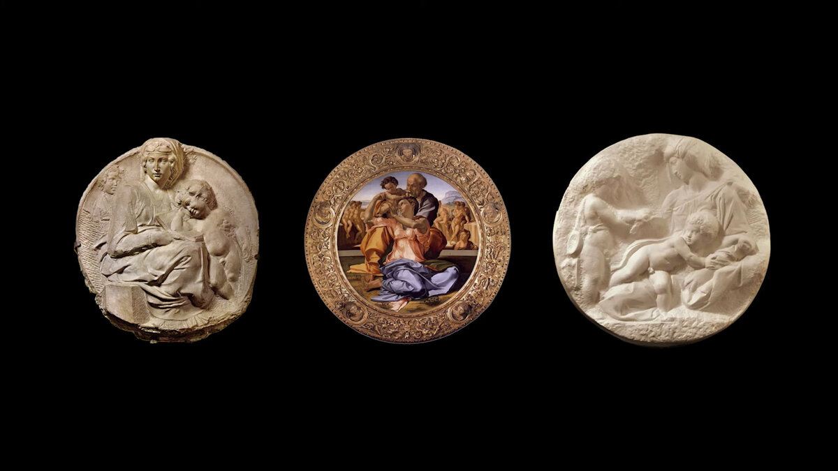 Иллюстрация работы итальянского скульптора Высокого Возрождения Микеланджело Буонарроти, формат тондо