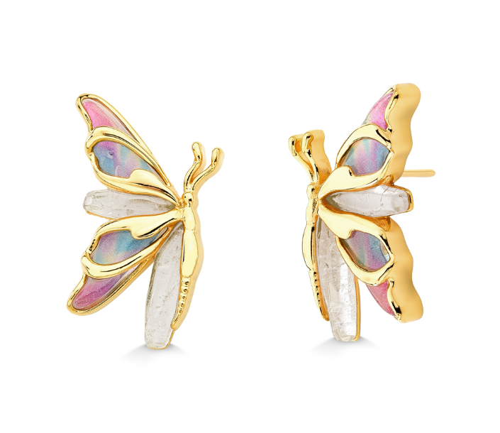 Серьги-бабочки.  Хрусталь, родий, перламутр