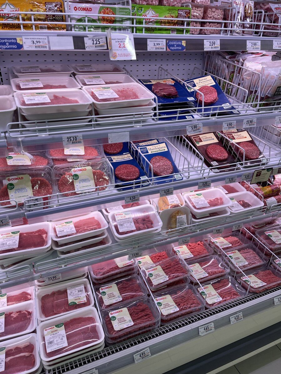 Мясная продукция в супермаркетах Италии