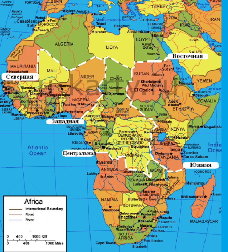 5 африканских стран. Карта Африки политическая крупная. Карта Африки с городами и столицами. Государства Африки и их столицы на карте. Карта Африки с государствами на русском языке.