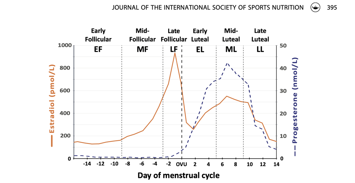 Рисунок 1. Диаграмма, иллюстрирующая фазы менструального цикла в типичном 28-дневном цикле. (from Oosthuyse et al [9]).