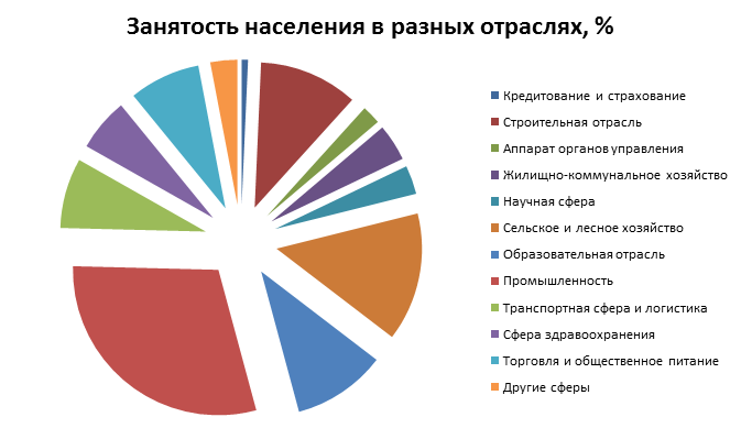 Какой стране из списка соответствует структура занятости. Структура занятости населения России. Занятость населения по отраслям хозяйства в России 2020. Структура занятости населения России по отраслям экономики. Структура занятости населения России диаграмма.