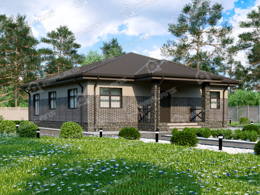 Фото 1 одноэтажного дома из газобетона с 3 спальнями и газовой котельной. 120 кв м. Источник arplans.ru Проект К-380