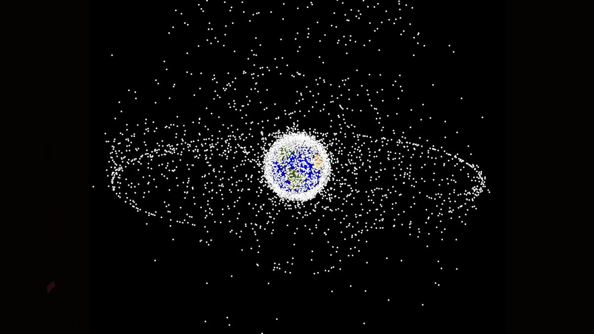 Компьютерная модель распределения космических объектов в околоземном пространстве, согласно описанию NASA 