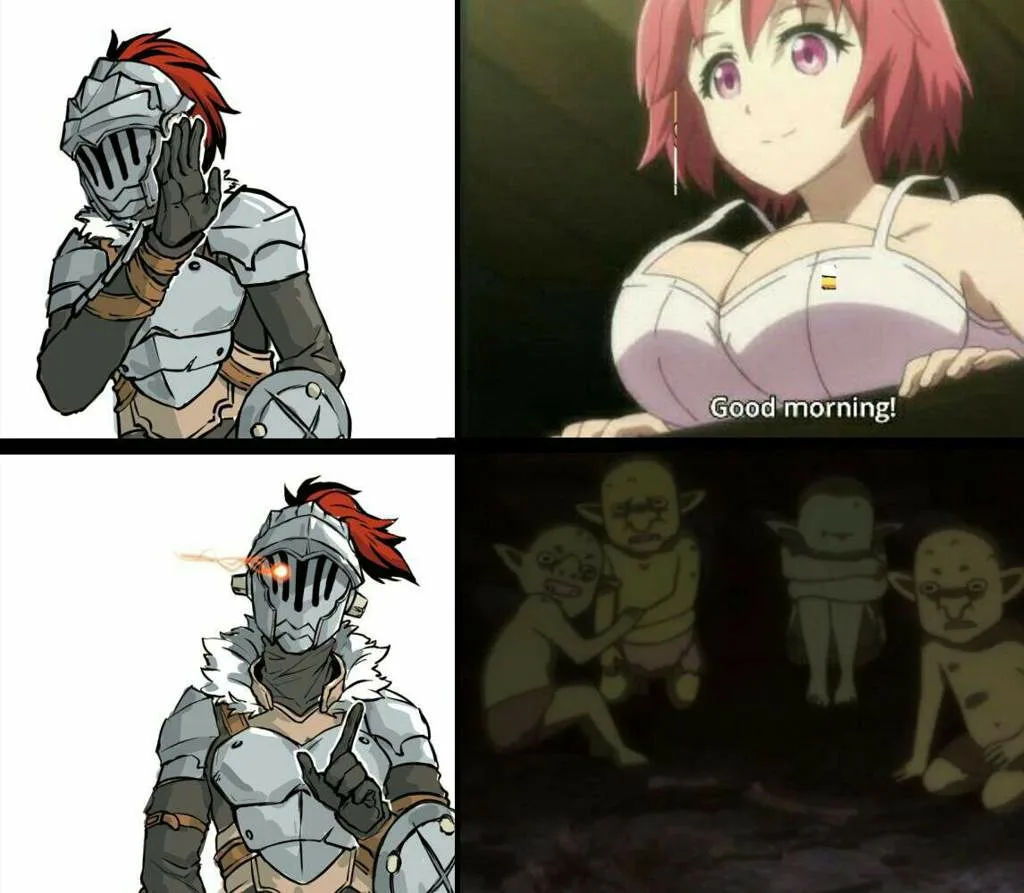 Гоблин цензура. Goblin Slayer мемы. Аниме мемы Goblin Slayer. Убийца гоблинов мемы. Мемы по убийце гоблинов.