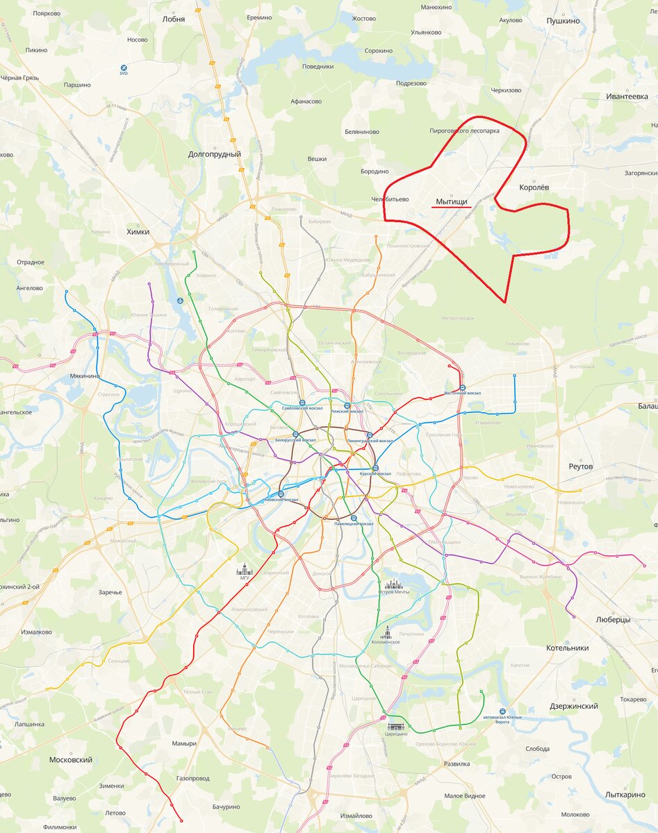Мытищи расположены к северо-востоку от Москвы, сразу за МКАДом, на реке Яуза вдоль Ярославского шоссе и одноименного направления Московской железной дороги. Частично включают в свой состав Национальный парк "Лосиный остров". Границы городского округа нанесены схематично на картографическую основу https://2gis.ru
