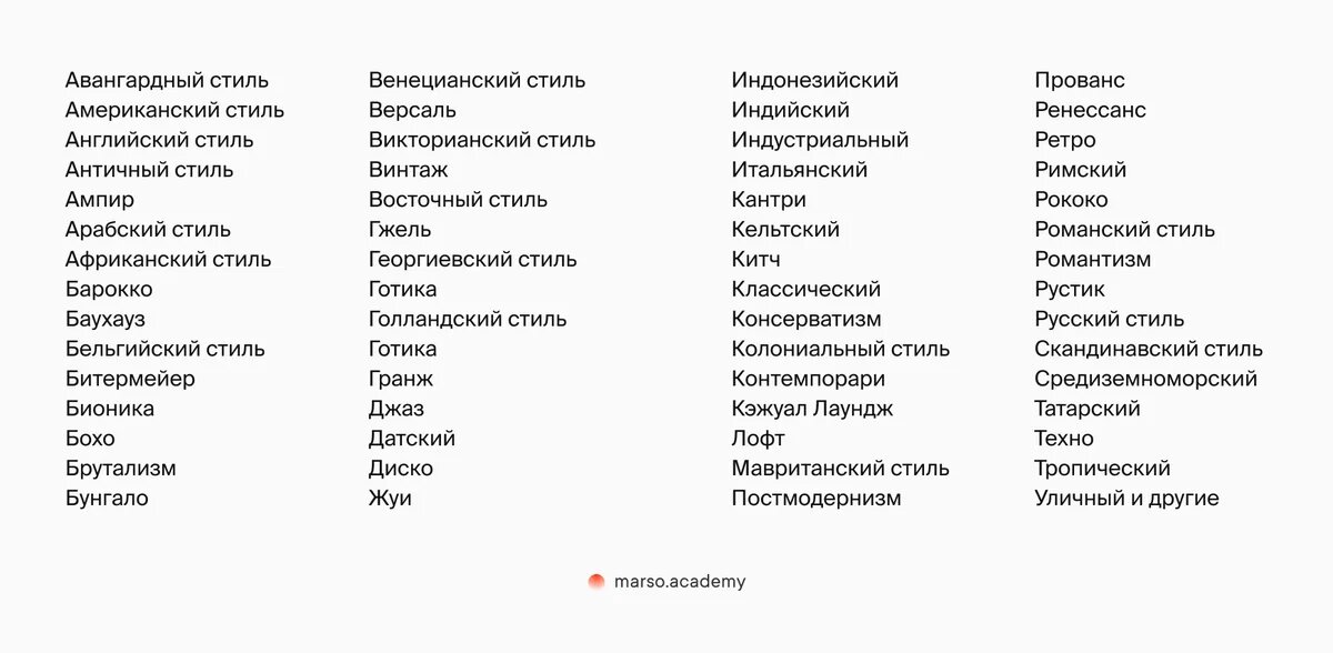 Многообразие стилей в дизайне интерьера 