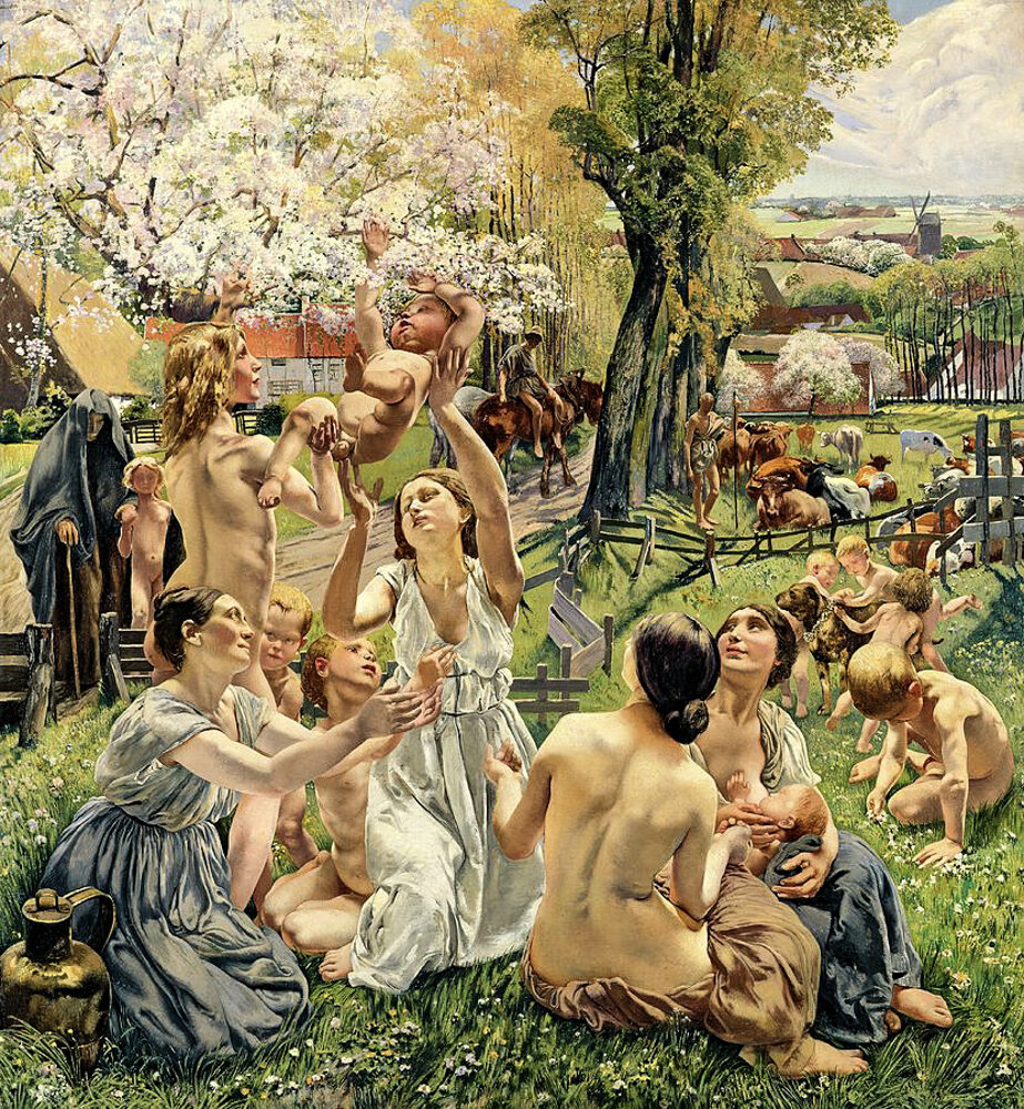 Художник Леон Фредерик "Утро", левая панель триптиха "Золотой век"