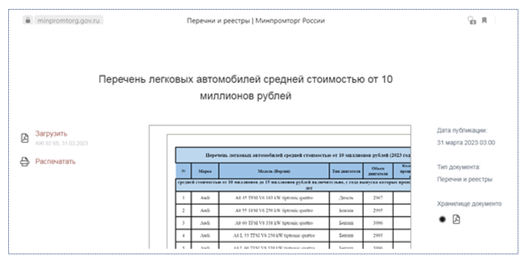 Перечень автомобилей налог на роскошь 2024