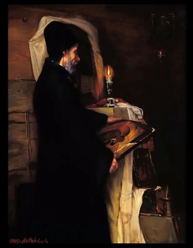 Держите для вдохновения картину замечательного художника. Иконописец.   140х130 см. Холст, масло. 1997 г