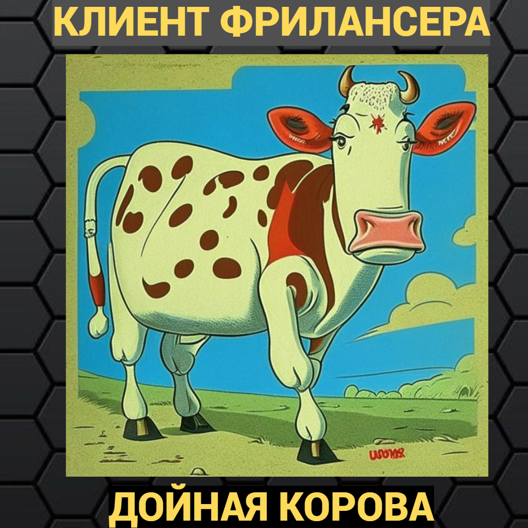 Метод "дойная корова" на фрилансе.
Нарисовано при помощи RU-DALLE (c) https://rudalle.ru/check_kandinsky2/23fa05c3-6457-4750-a5b4-0264833f084d