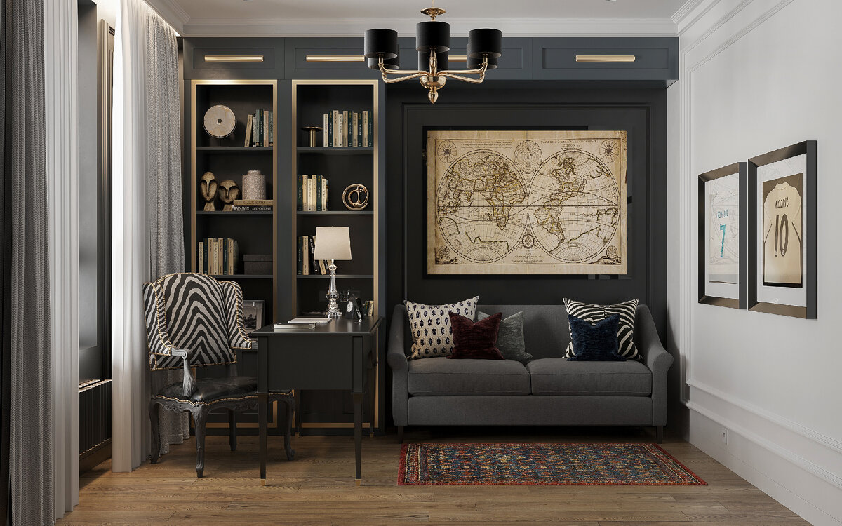 Кабинет в современной классике из нашего дизайн-проекта квартиры