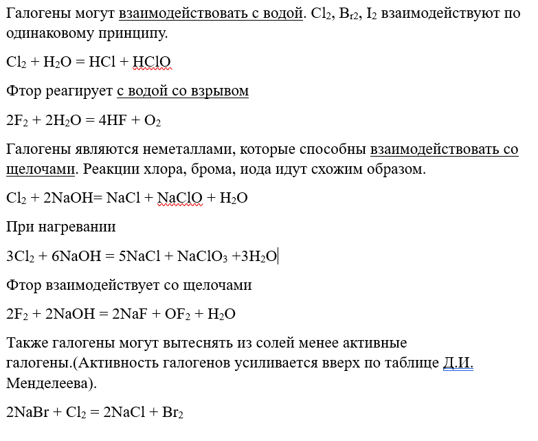 Галогены в таблице