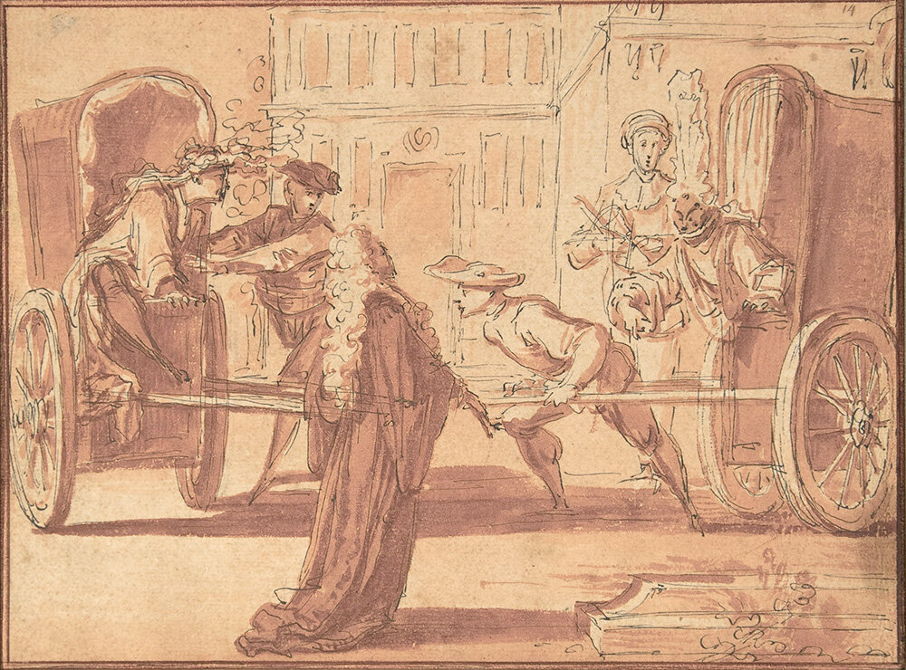 Claude Gillot "Сцена с двумя экипажами"