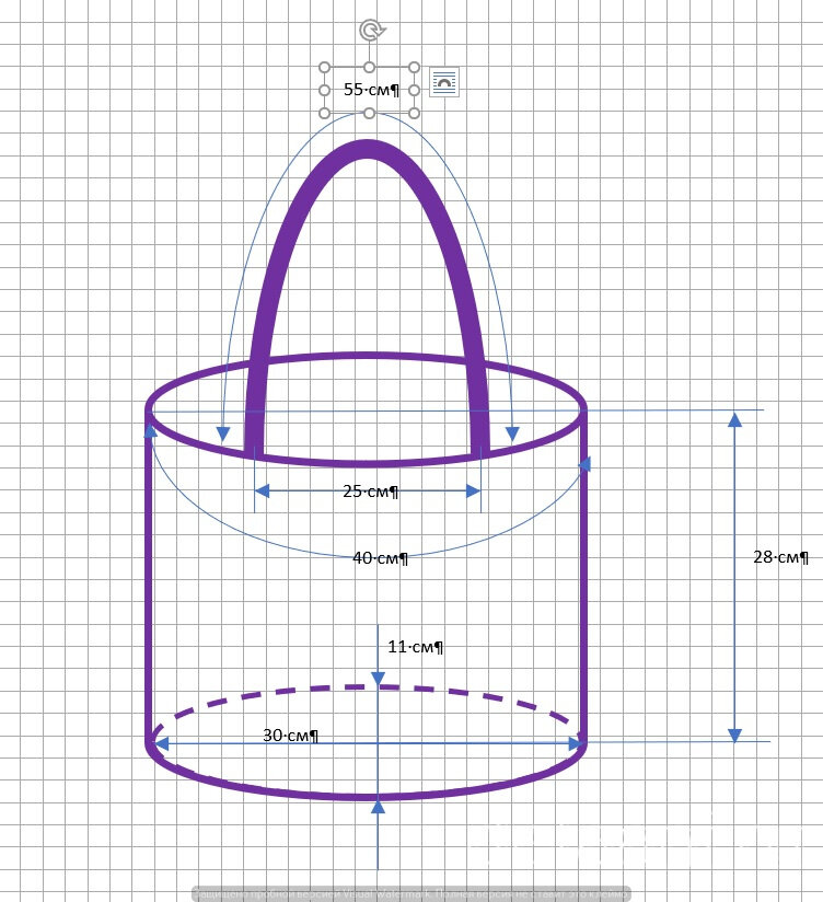 Определяем размер будущей сумки, связанной крючком из шнура