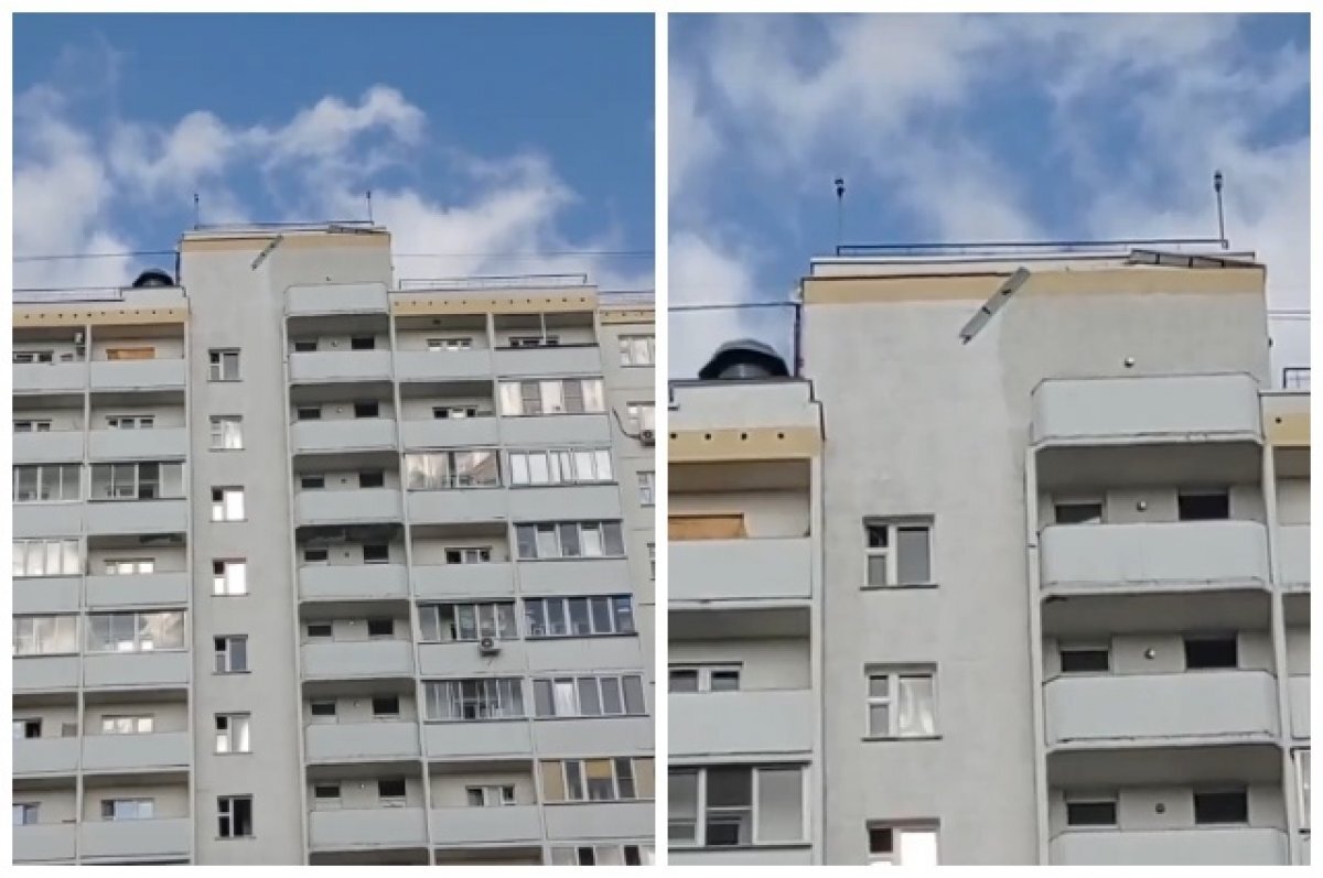    В Новосибирске сильный ветер повредил элементы крыши дома на Виктора Уса