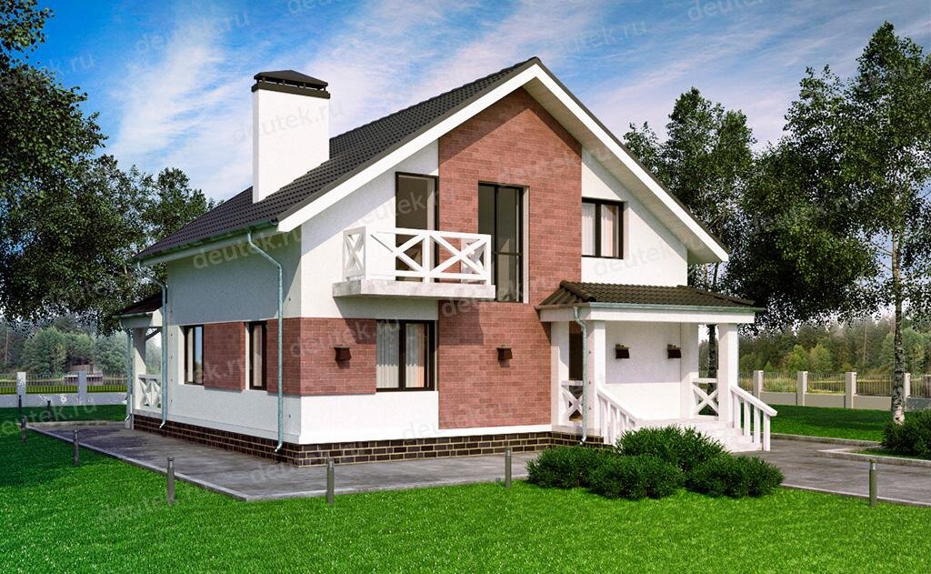 Проект дома 185 м2 с мансардой, террасой и балконом - DT0597