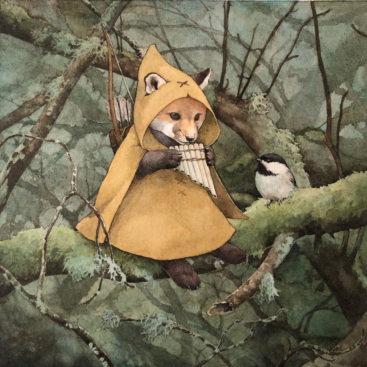 Эта милая лисичка (или сиба), играющая на флейте, была первой иллюстрацией, которую мы увидели. и в самое сердце💔