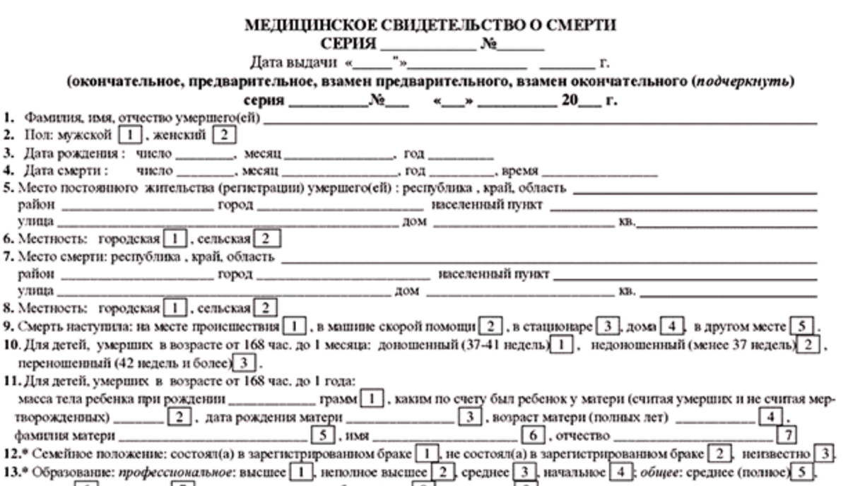 Как выглядит медицинское свидетельство о смерти