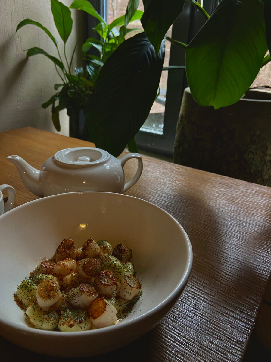 Ньокки с гребешком и беконом. 630₽