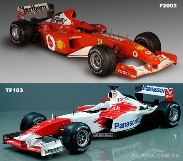 Ferrari F2002 и Toyota TF103 – фото sports.sina.com.cn