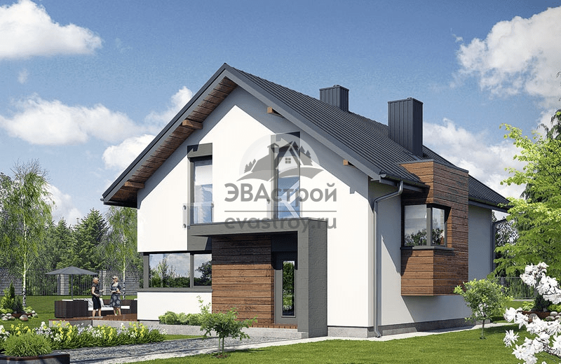 Проект дома 135 м2 с мансардой, балконом и террасой - 104-59