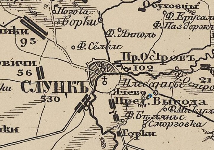 Карта 1846 года обозначено "Пр.Остров" - Предместье Остров.