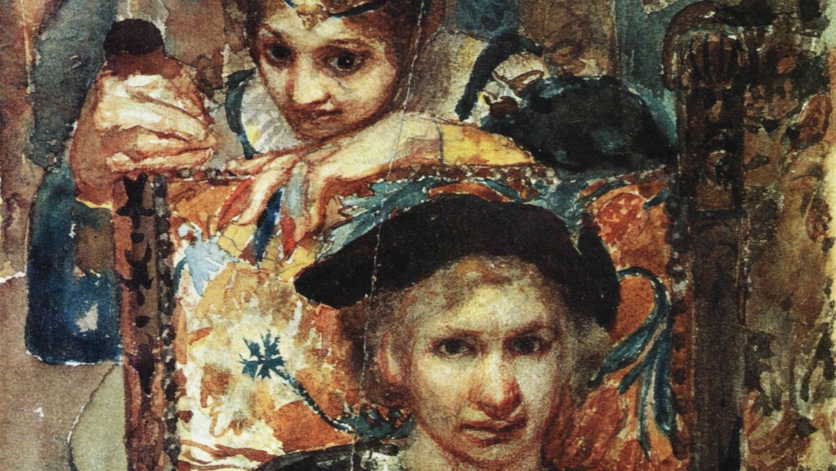 МИХАИЛ ВРУБЕЛЬ. ГАМЛЕТ И ОФЕЛИЯ (ФРАГМЕНТ). ЭСКИЗ. 1883. ГОСУДАРСТВЕННЫЙ РУССКИЙ МУЗЕЙ, САНКТ-ПЕТЕРБУРГ
