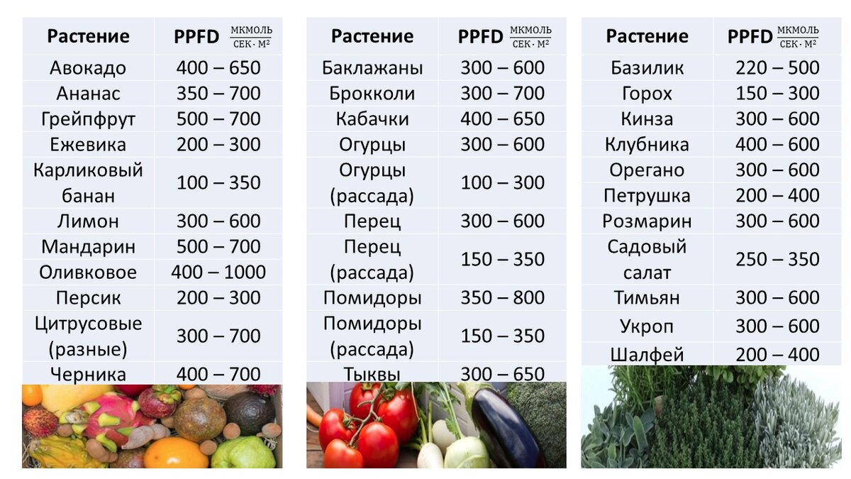 PPFD - аналог освещенности, но в единицах измерения для растений - ФАР/м2