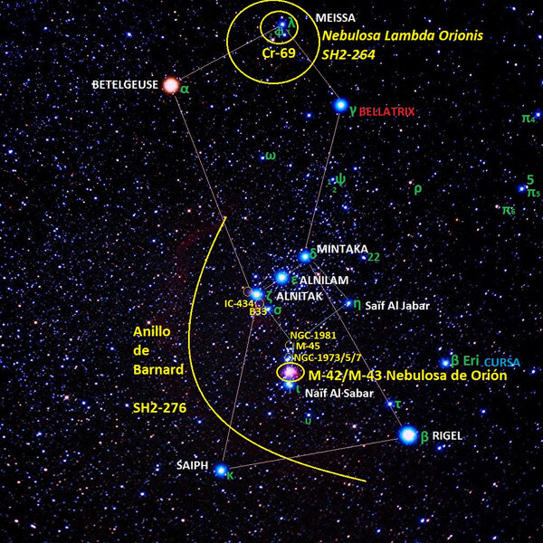 Созвездие Орион. Бетельгейзе — самая верхняя звезда с левой стороны. Фото © Wikipedia / JA Galán Baho