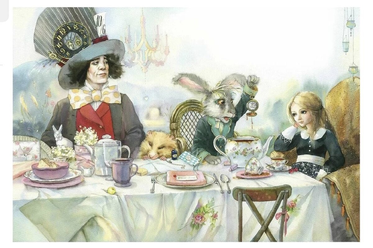 Безумное чаепитие. Алима в стране чудес. Иллюстрация Евгении Чистотиной.