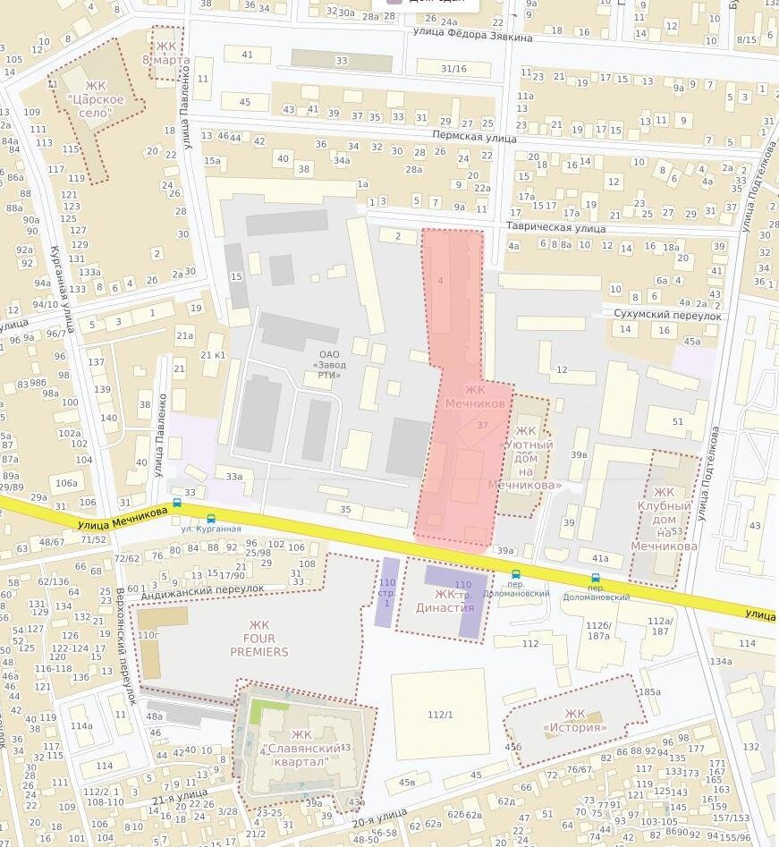 Расположение ЖК «Мечников» на карте города