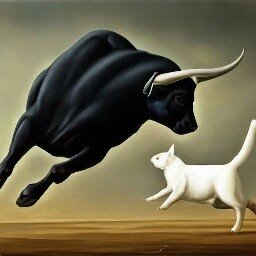 Иллюстрация к теме. Бык как символ испанского языка, а кошка английского. 